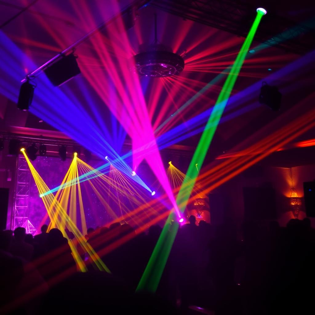 Farvet festlys og laser stemningseffekter